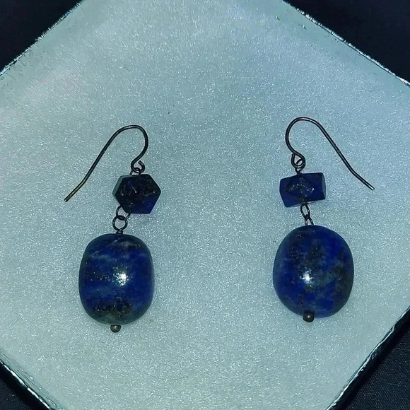 Sterling silver Azurite stone dangle earrings - Picture 1 of 2